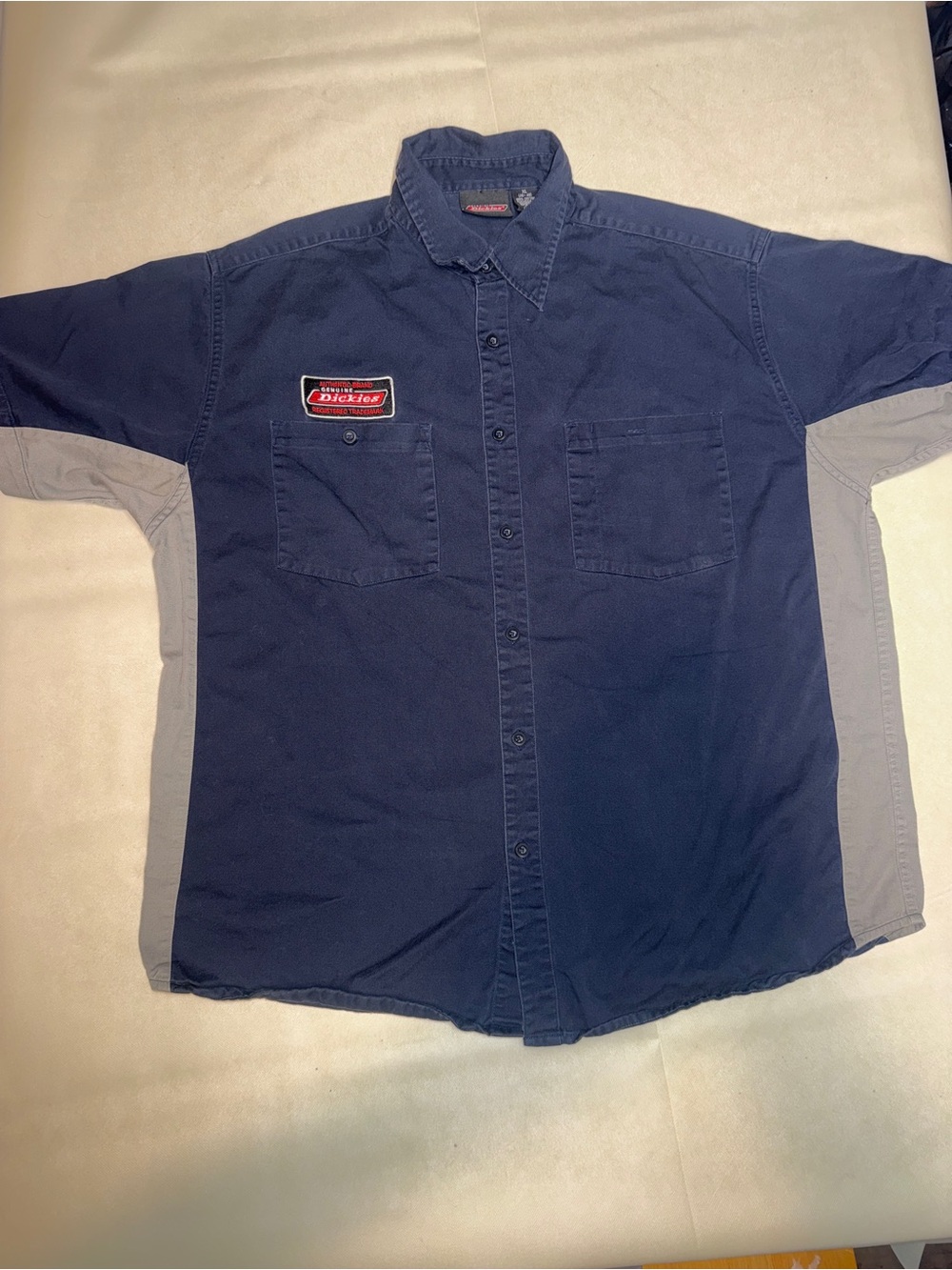 Dickies Navy and Gray Short-Sleeve Button-Front Work Shirt